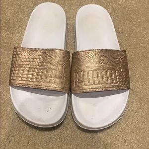 Rose gold puma slides